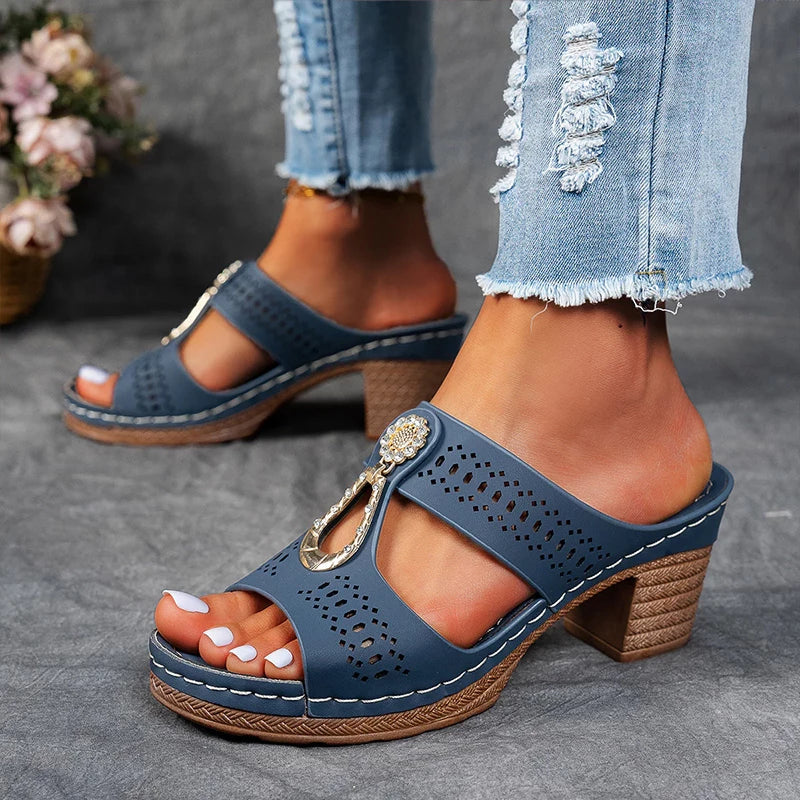 Maureen – Perforated Block Heel Sandals