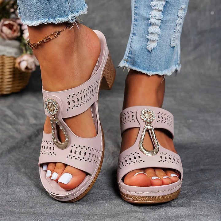Maureen – Perforated Block Heel Sandals
