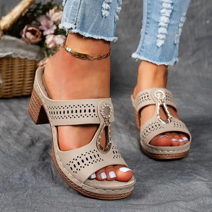 Maureen – Perforated Block Heel Sandals