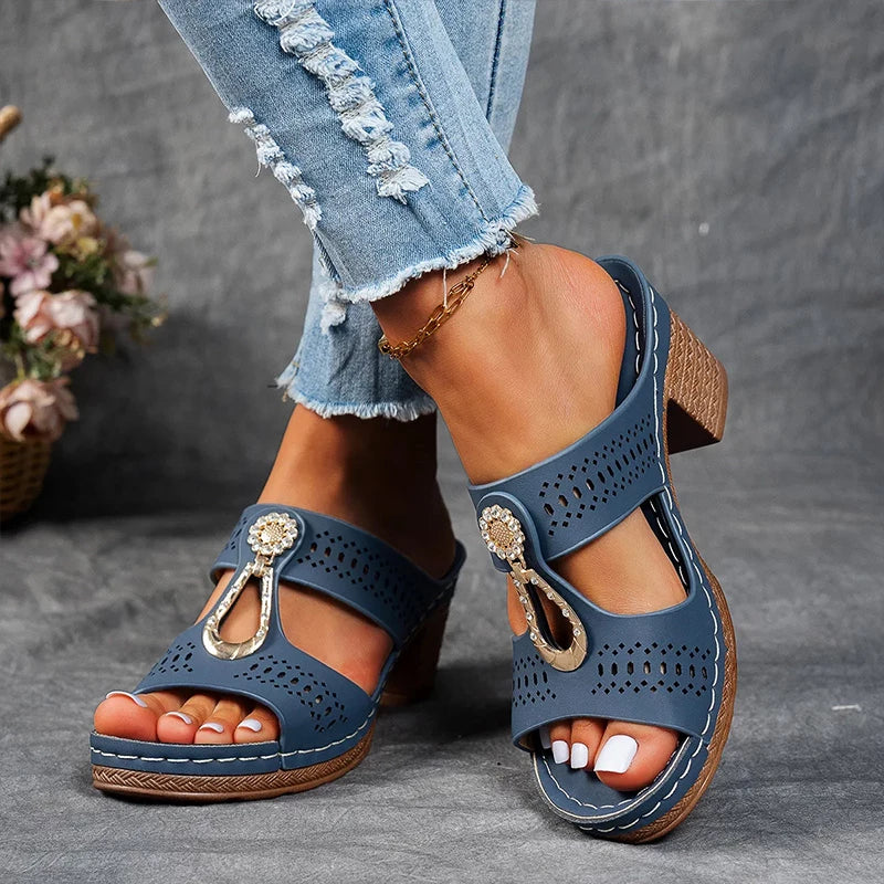 Maureen – Perforated Block Heel Sandals