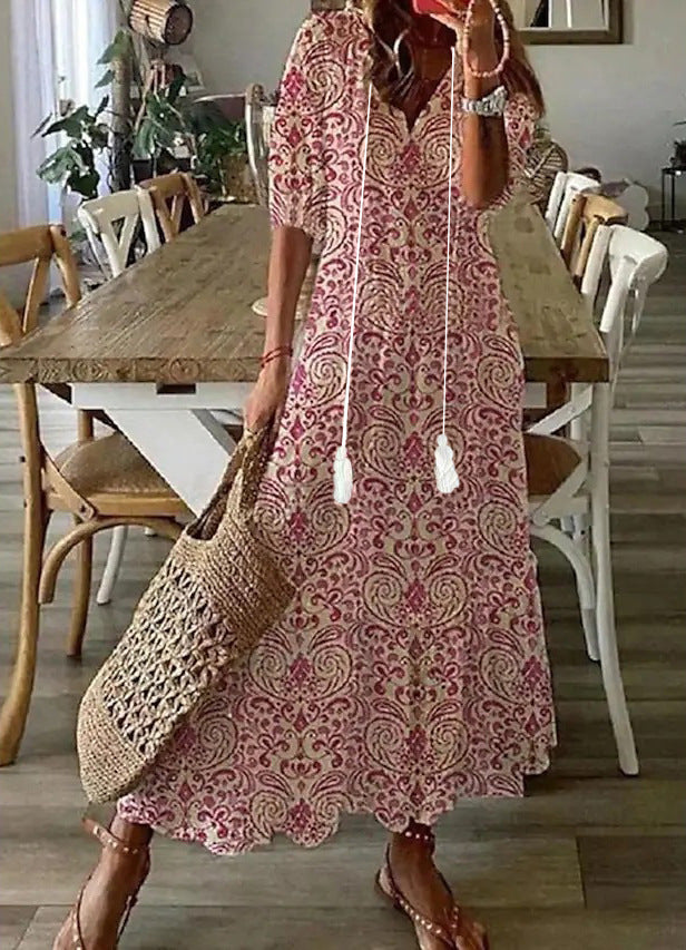 Dorothy – Ikat-Print Midi Dress with Tassel Tie