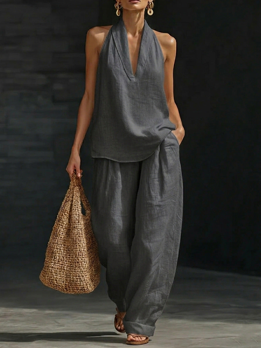 Kelly – Halter Top and Wide-Leg Pants Set