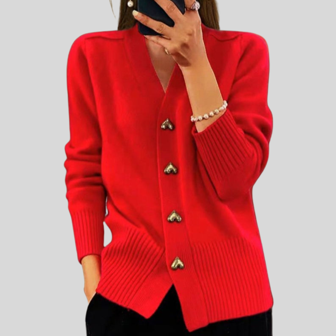 Rhonda – Heart Button Knit Cardigan