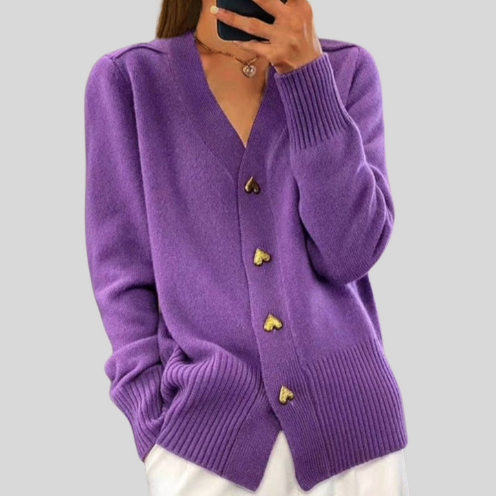 Rhonda – Heart Button Knit Cardigan