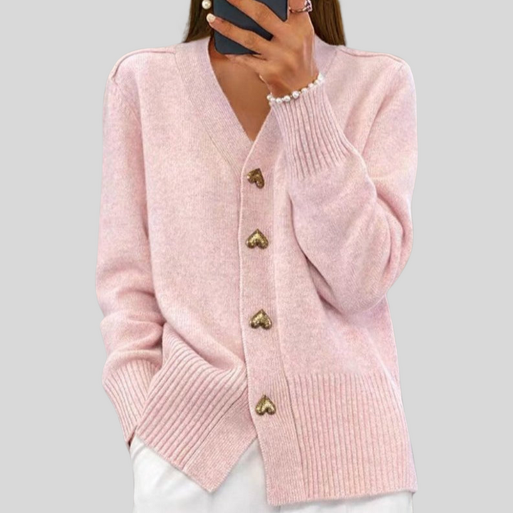 Rhonda – Heart Button Knit Cardigan