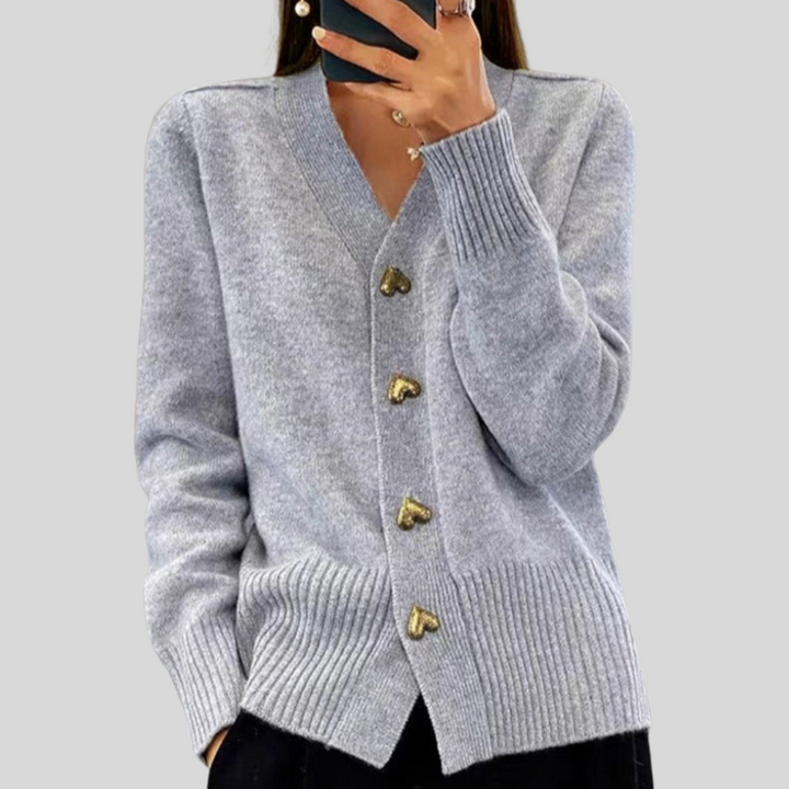 Rhonda – Heart Button Knit Cardigan