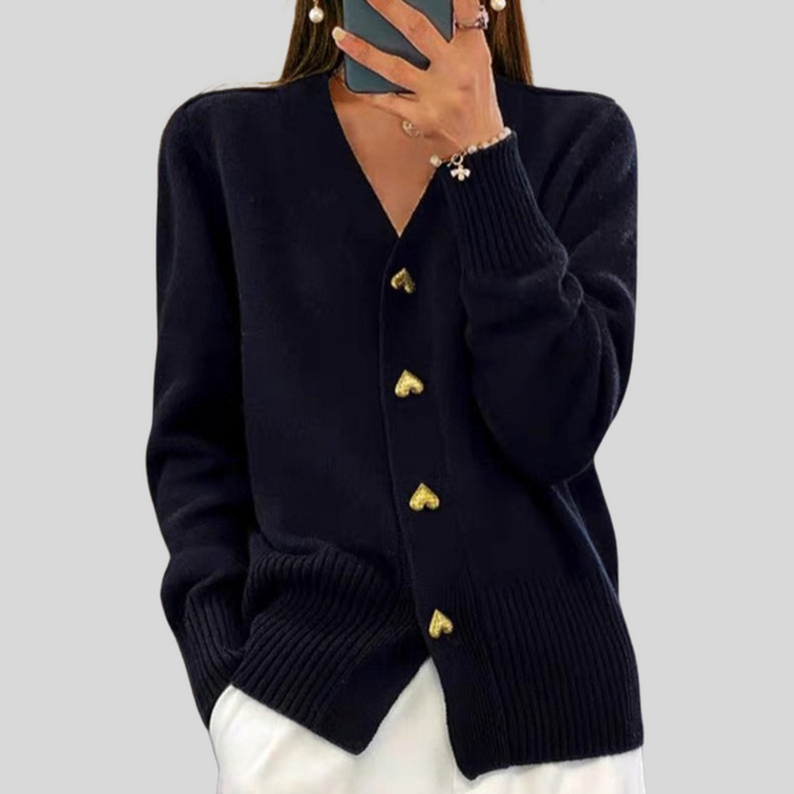 Rhonda – Heart Button Knit Cardigan
