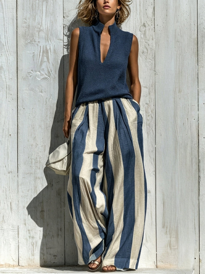 Leonie – Striped Wide-Leg Pants and Knit Top Set
