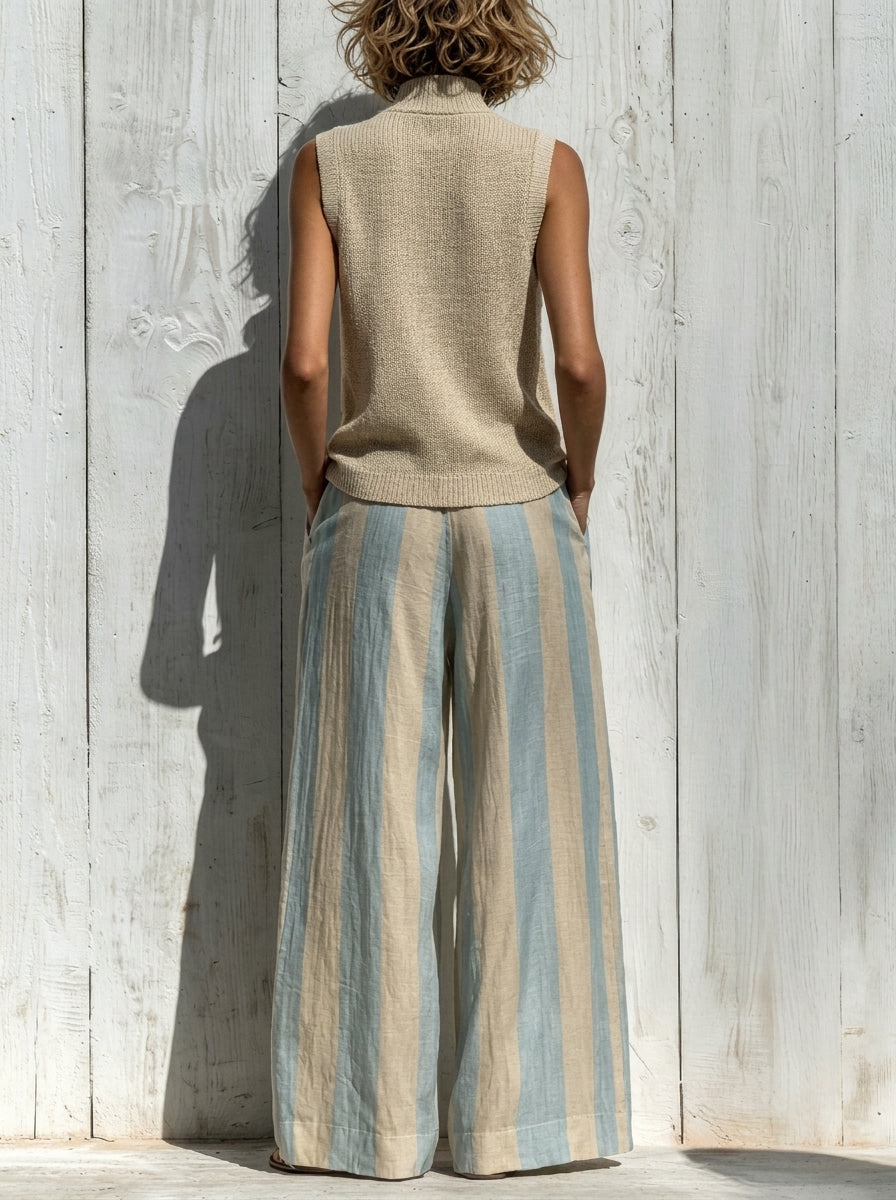 Leonie – Striped Wide-Leg Pants and Knit Top Set