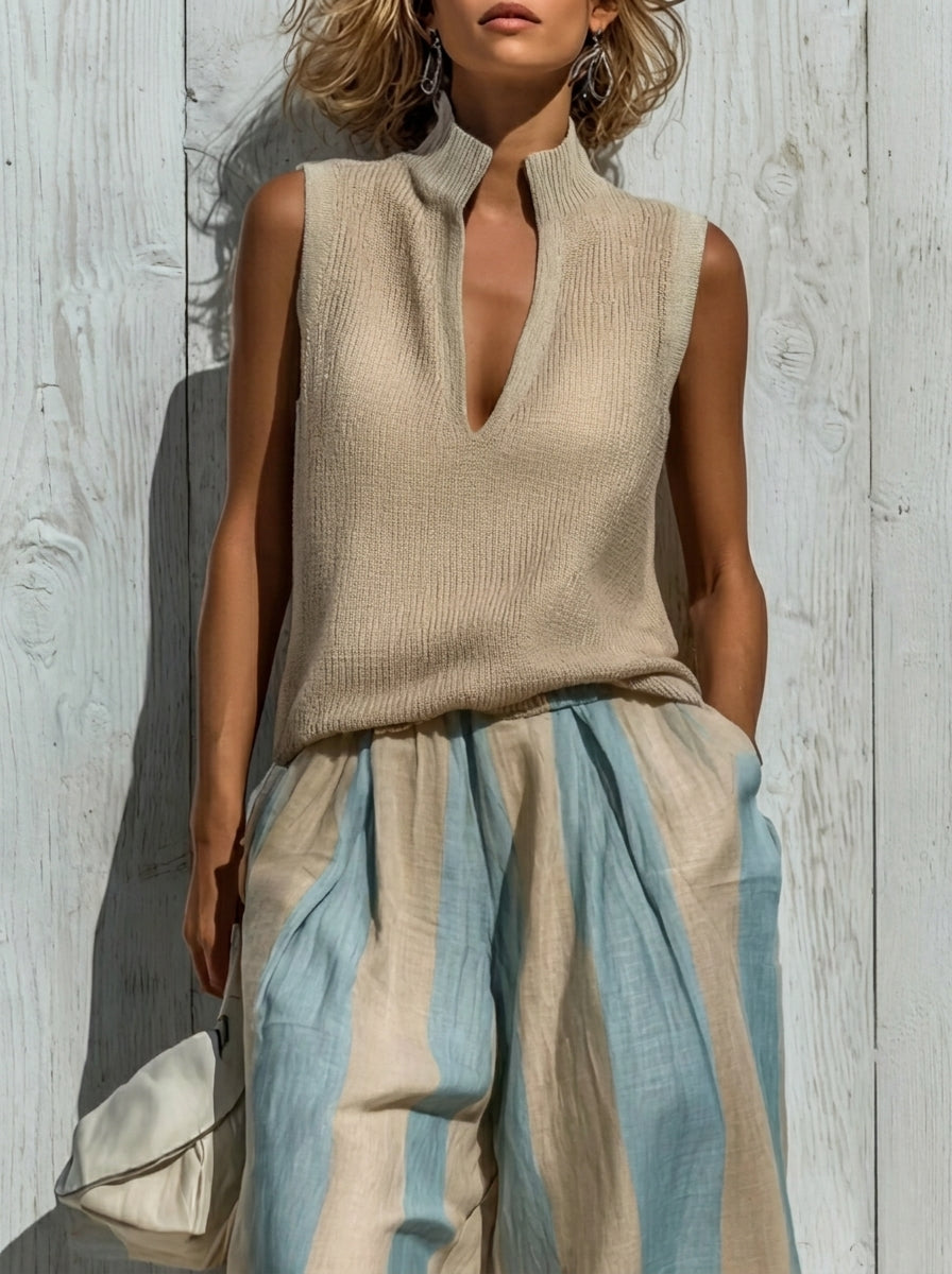 Leonie – Striped Wide-Leg Pants and Knit Top Set