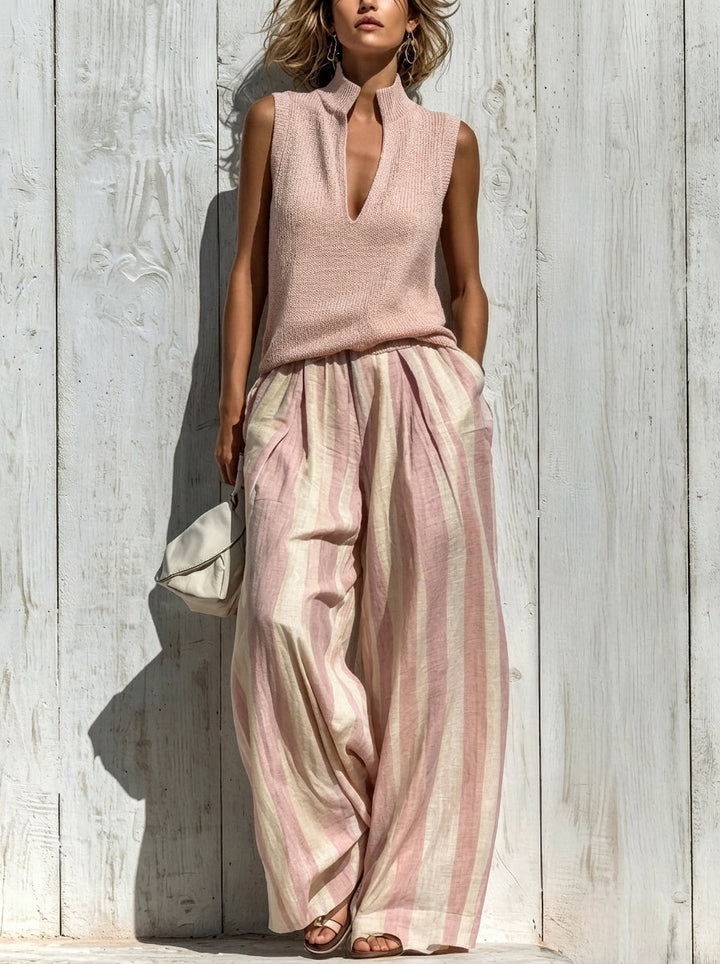 Leonie – Striped Wide-Leg Pants and Knit Top Set