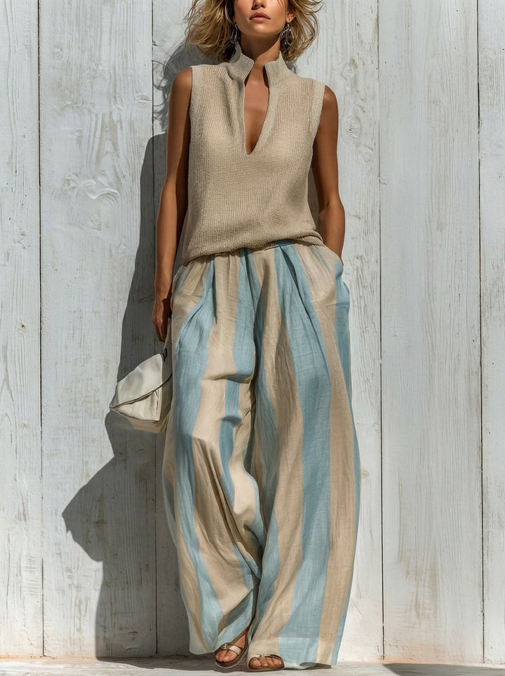 Leonie – Striped Wide-Leg Pants and Knit Top Set