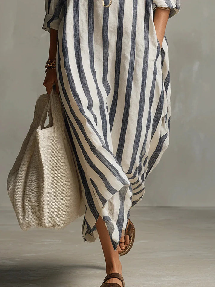 Delores – Striped Relaxed Shirt Midi Dress