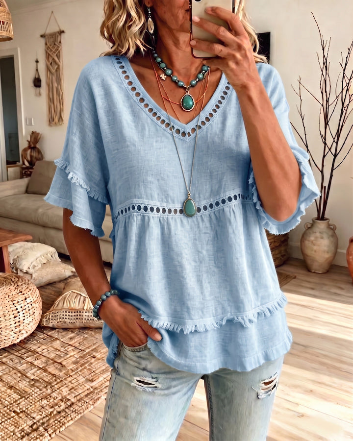 Marie – Boho Frill Trim V-Neck Blouse