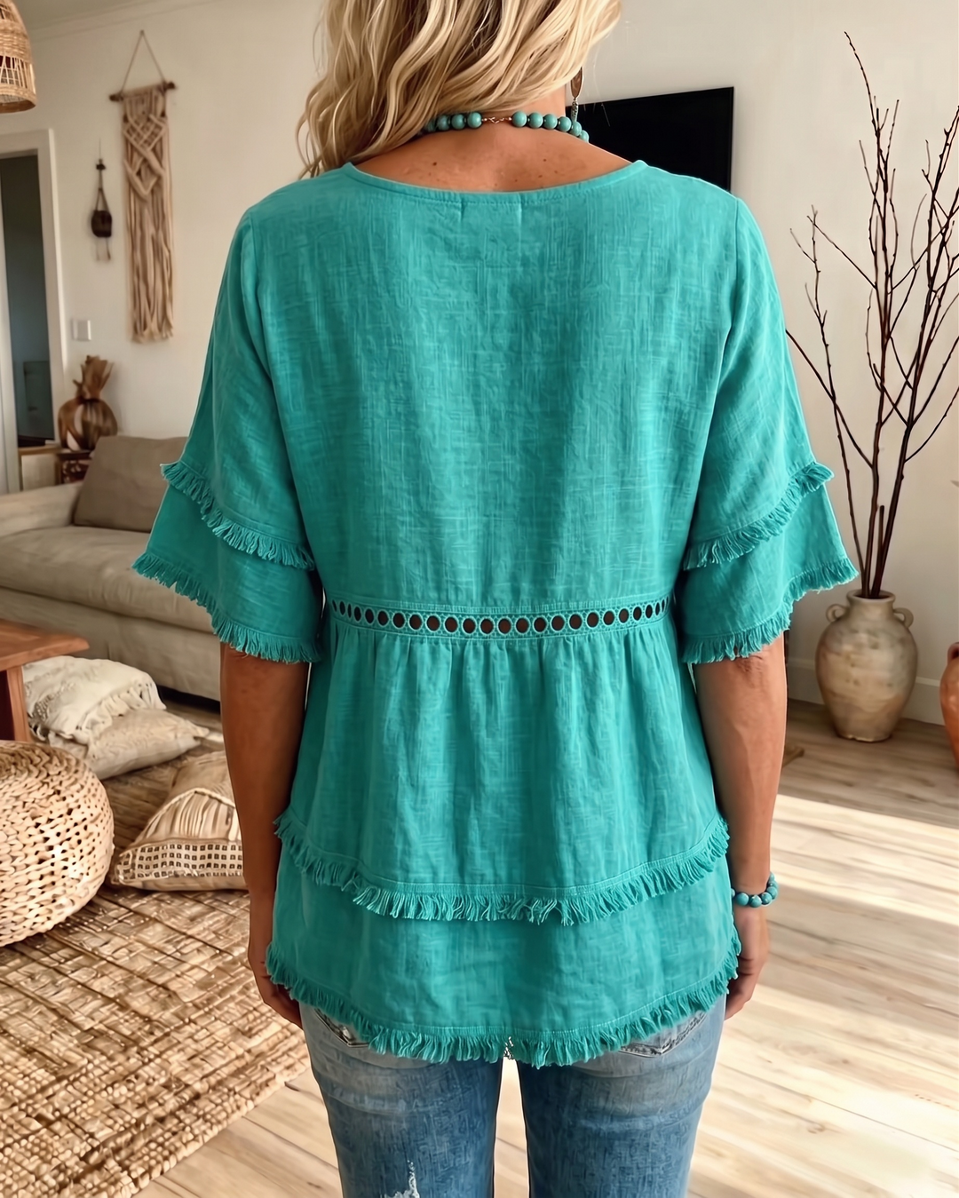 Marie – Boho Frill Trim V-Neck Blouse