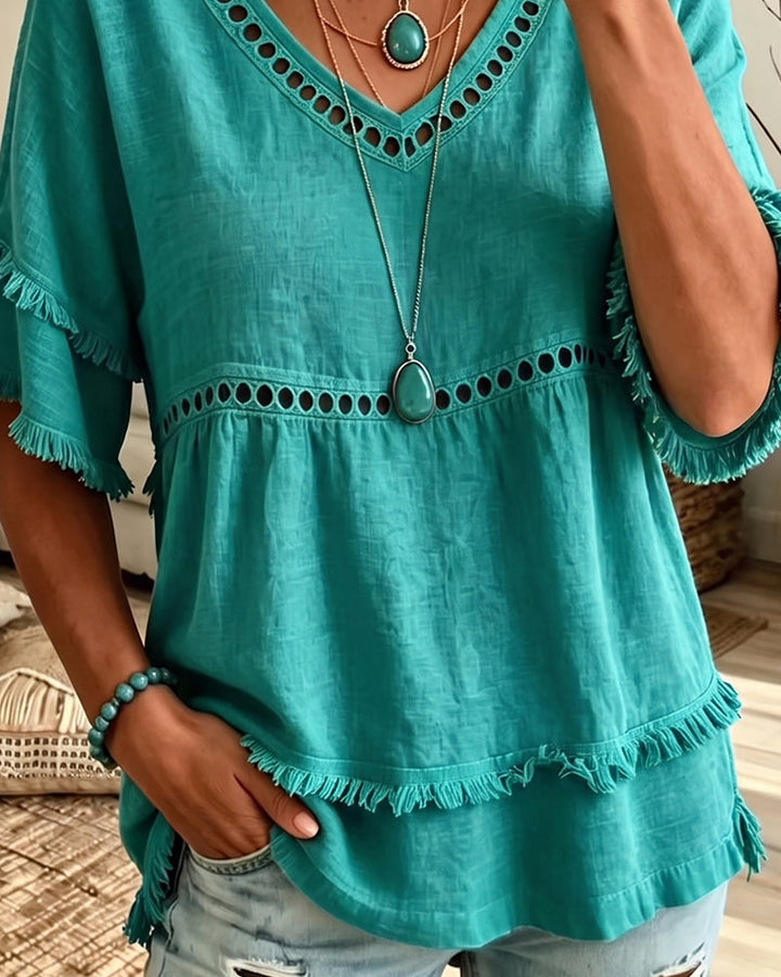 Marie – Boho Frill Trim V-Neck Blouse