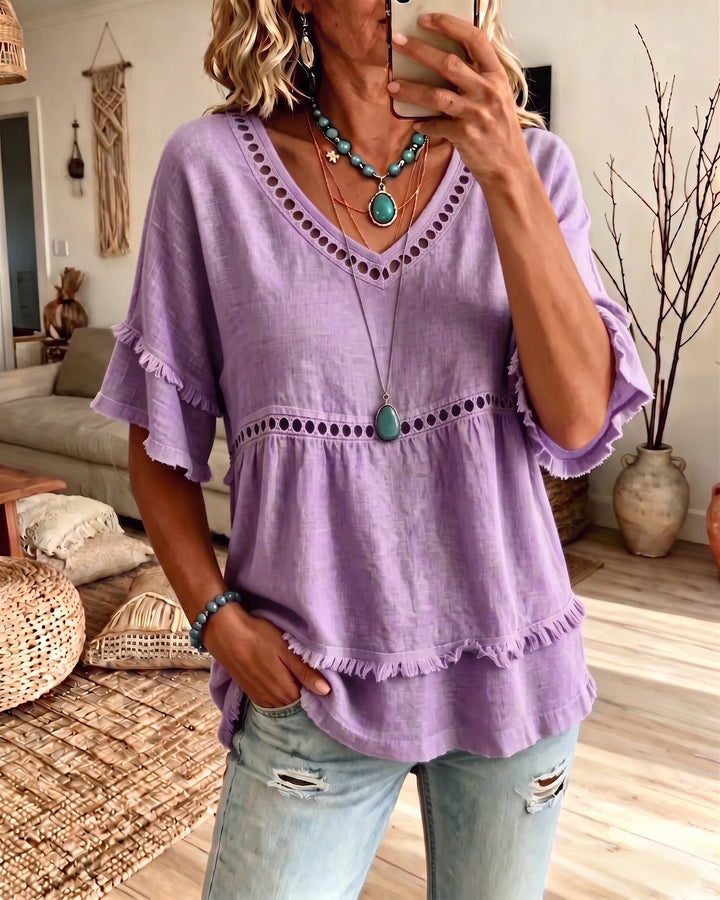 Marie – Boho Frill Trim V-Neck Blouse