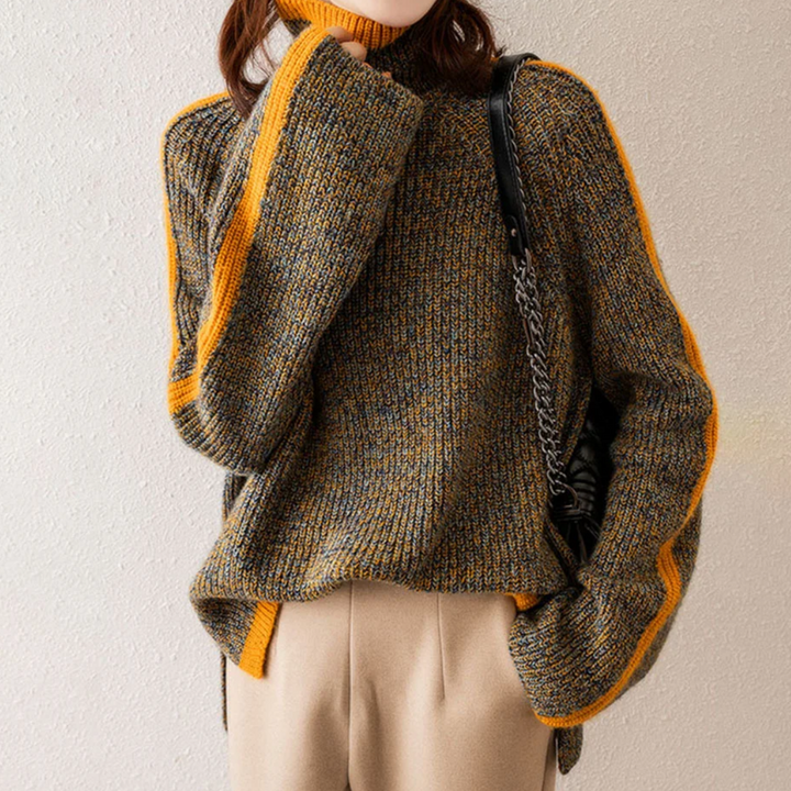 Mary – Turtleneck Contrast Trim Knit Jumper