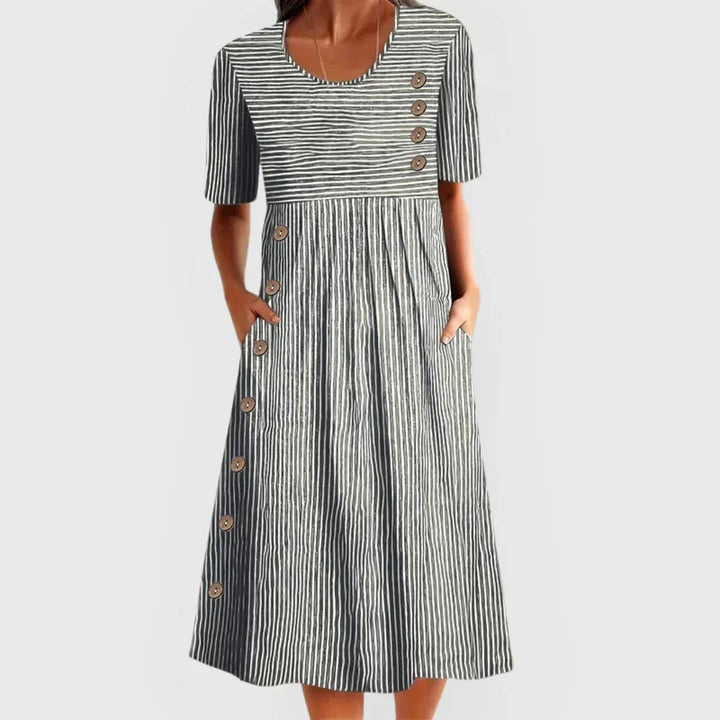 Carol – Striped Button-Detail Midi Dress