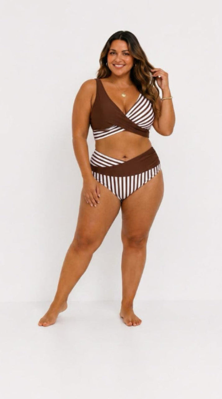 Janelle – Striped Crossover Bikini Set