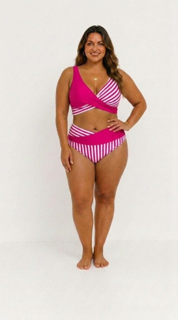 Janelle – Striped Crossover Bikini Set