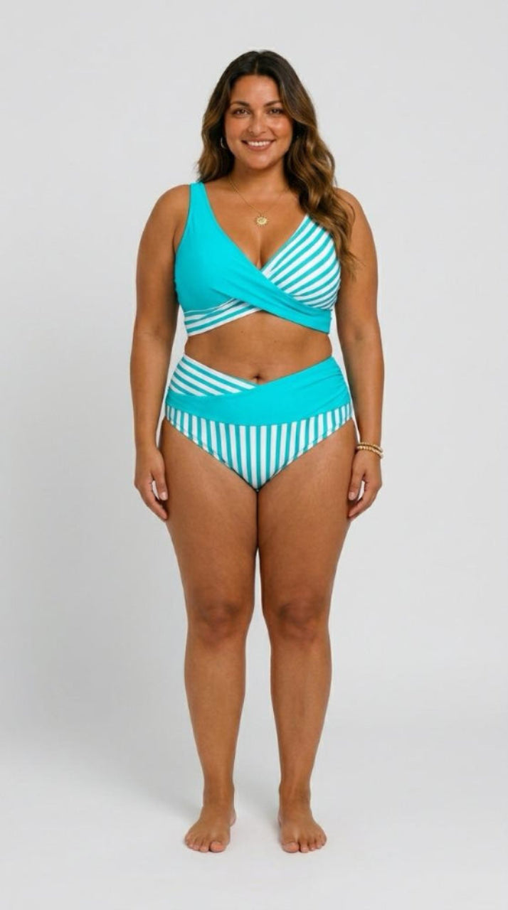 Janelle – Striped Crossover Bikini Set