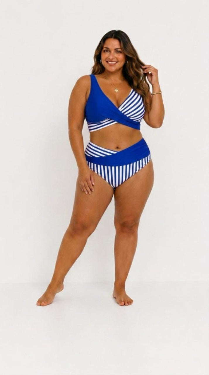 Janelle – Striped Crossover Bikini Set