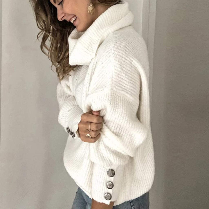 Leanne – Turtleneck Pullover with Button Cuff Detail