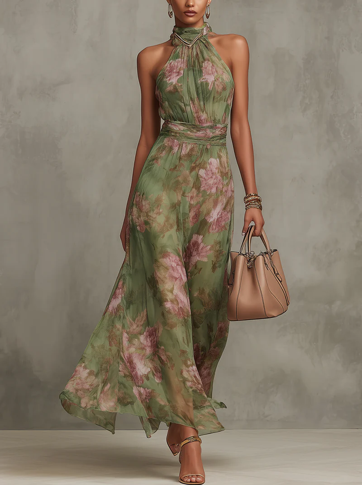 Caroline – Floral Halter Maxi Dress