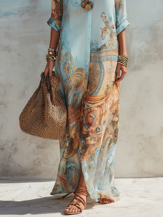 Paula – Printed Shirt Maxi Dress
