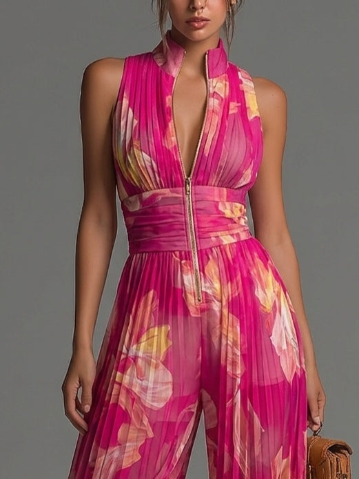 Pamela – Floral Wide-Leg Pleated Jumpsuit