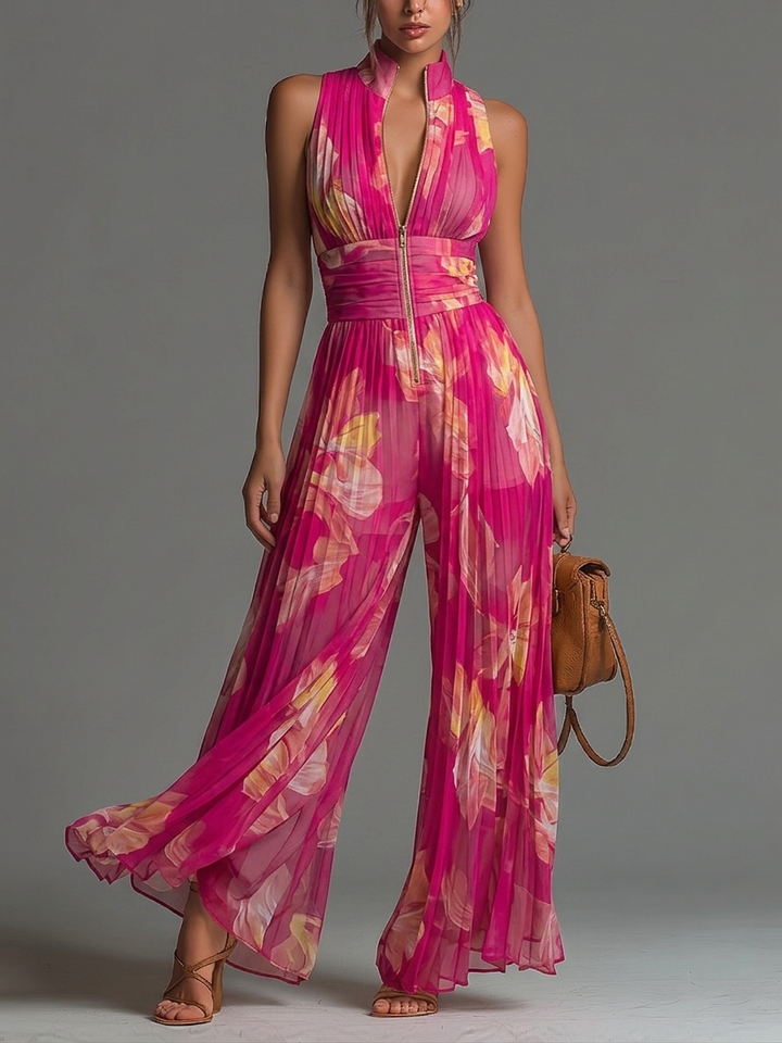 Pamela – Floral Wide-Leg Pleated Jumpsuit