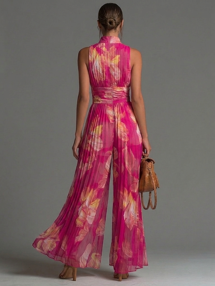 Sally – Floral Pleated Wide-Leg Jumpsuit