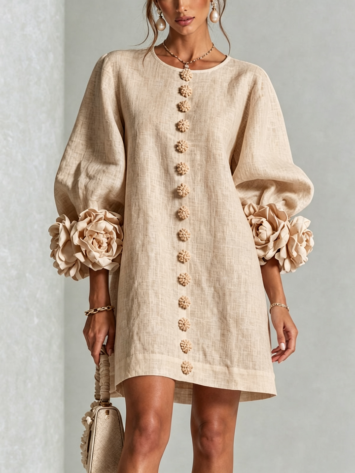 Teresa – Floral Cuff Button-Front Mini Dress
