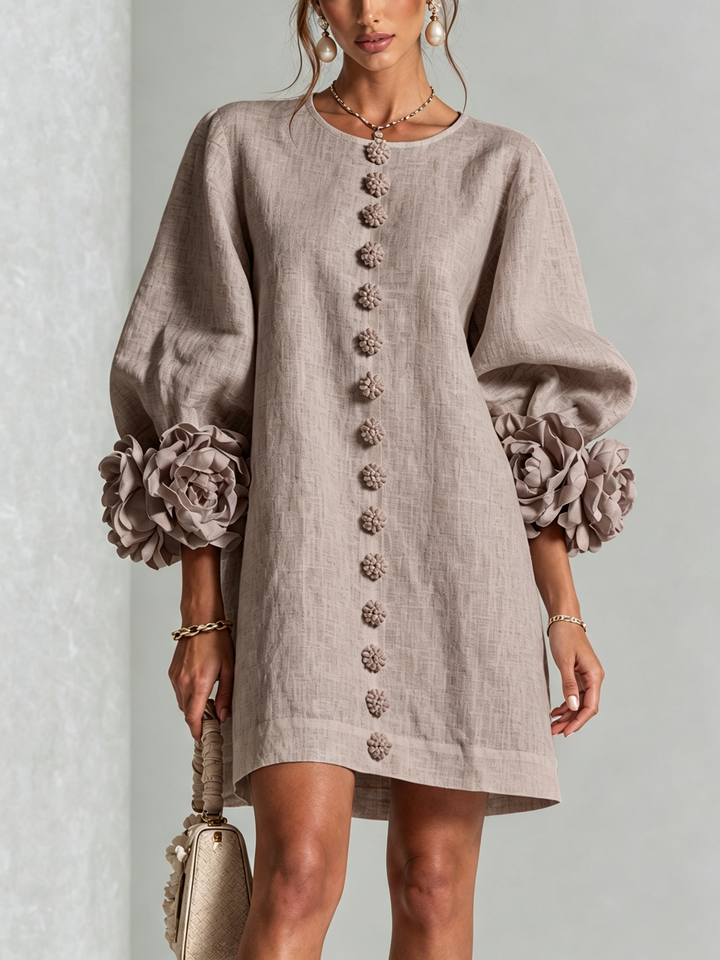 Teresa – Floral Cuff Button-Front Mini Dress