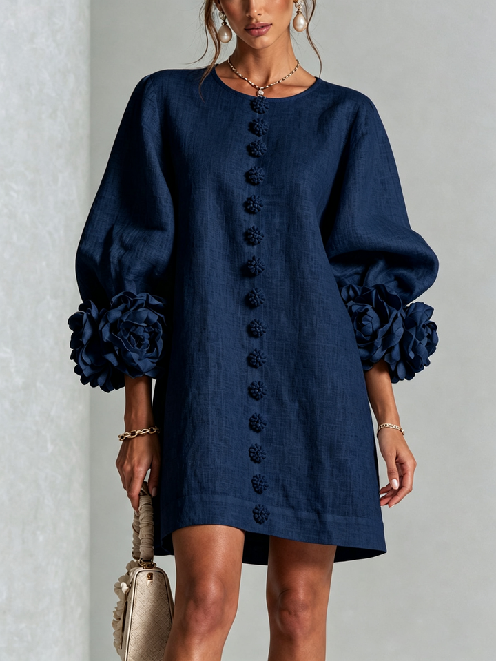 Teresa – Floral Cuff Button-Front Mini Dress