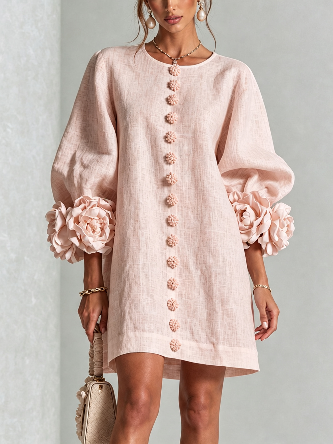 Teresa – Floral Cuff Button-Front Mini Dress