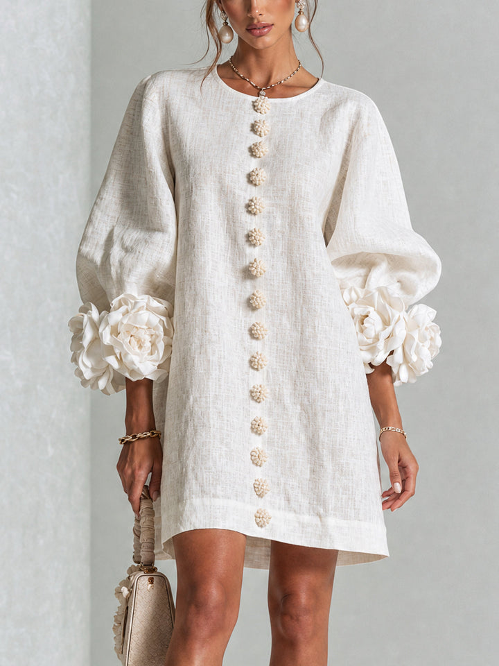Teresa – Floral Cuff Button-Front Mini Dress
