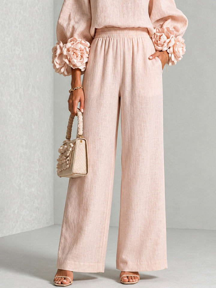 Carol – Floral Cuff Wide-Leg Two-Piece Set