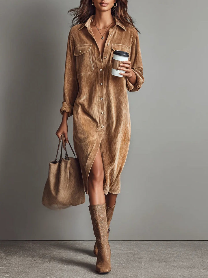 Marion – Corduroy-Look Midi Shirt Dress