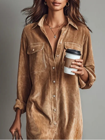 Marion – Corduroy-Look Midi Shirt Dress