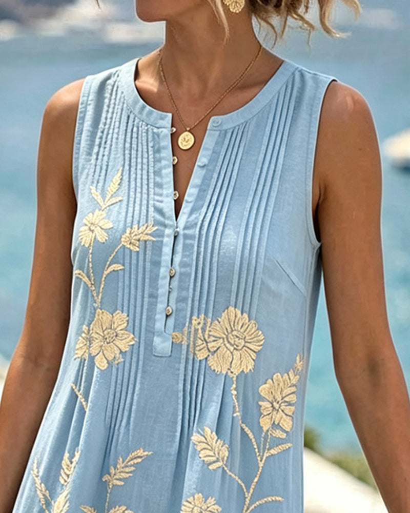 Robin – Pleated Floral Shift Midi Dress