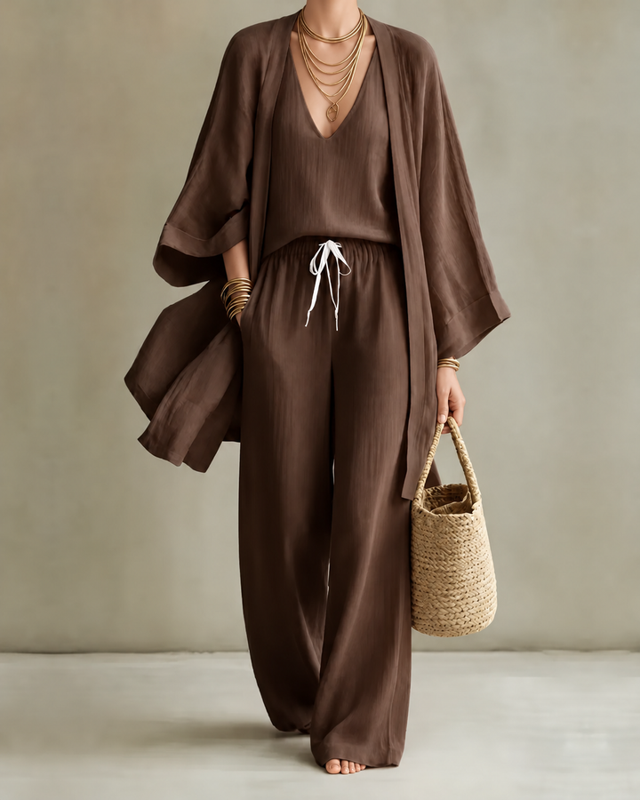 Virginia – Linen-Look Wide-Leg Three-Piece Set