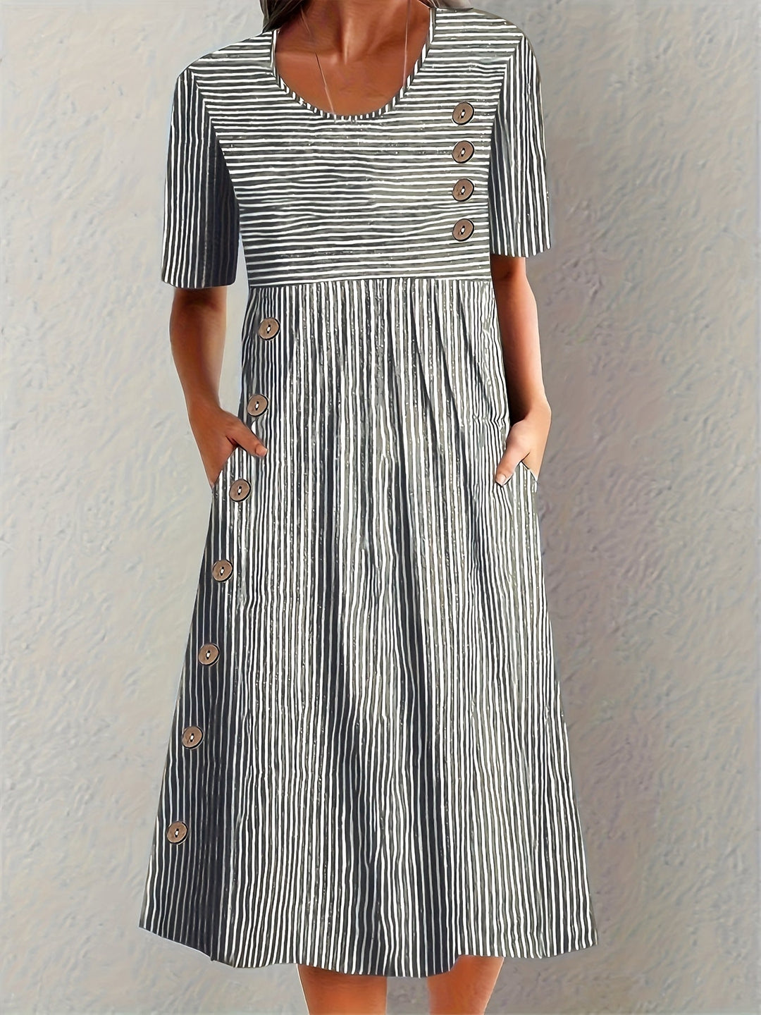 Kay – Striped Button-Detail Midi Dress