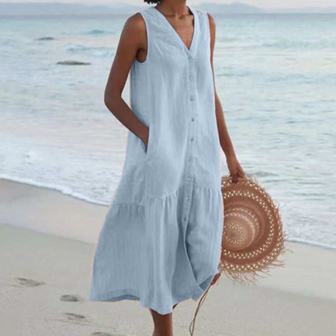 Deborah – Linen-Look Sleeveless Midi Dress