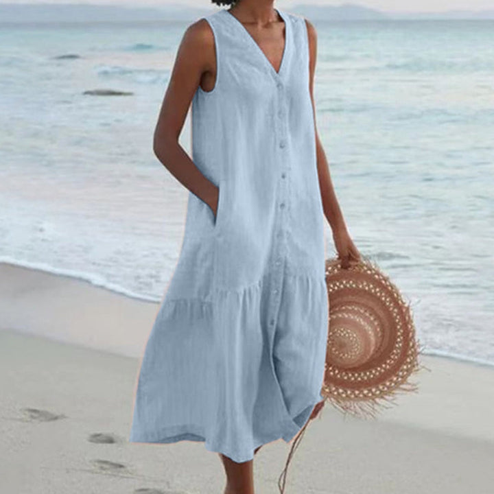 Deborah – Linen-Look Sleeveless Midi Dress