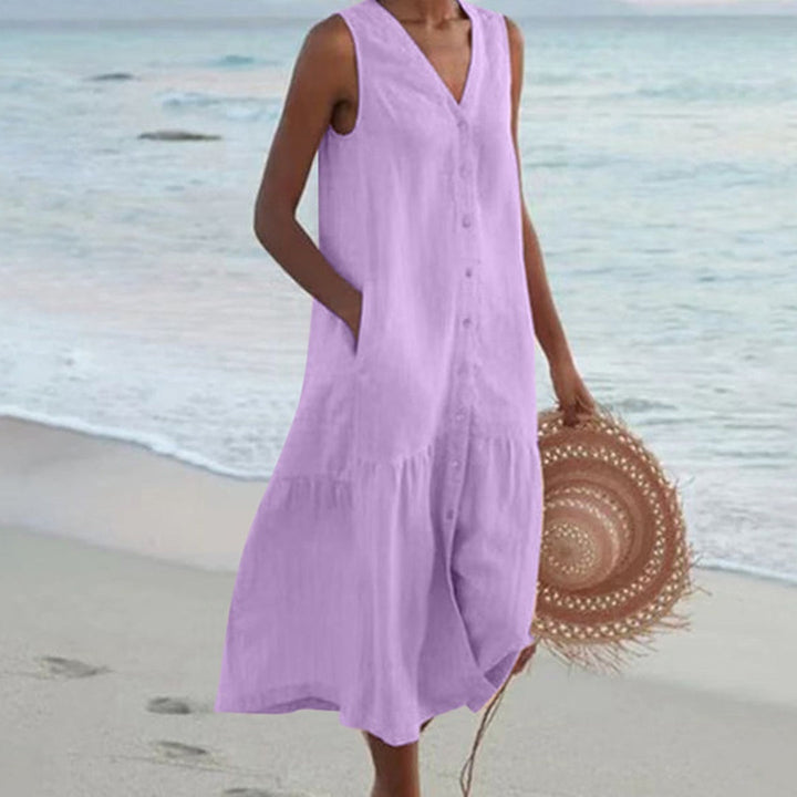 Deborah – Linen-Look Sleeveless Midi Dress