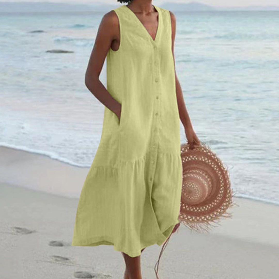 Deborah – Linen-Look Sleeveless Midi Dress