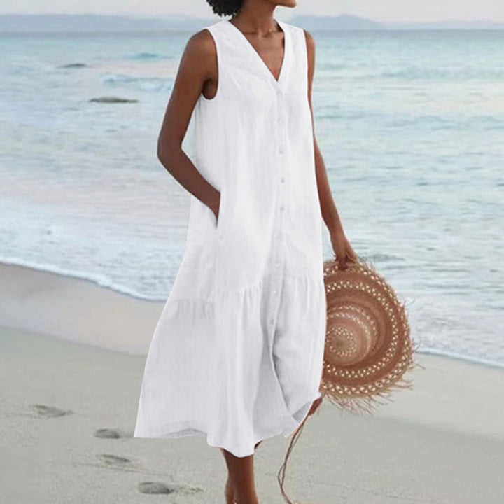 Deborah – Linen-Look Sleeveless Midi Dress