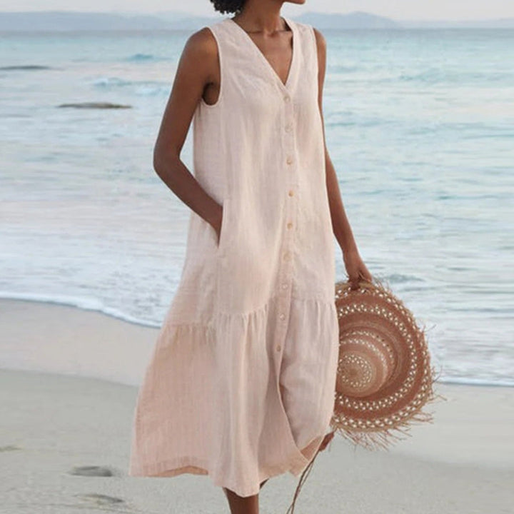 Deborah – Linen-Look Sleeveless Midi Dress